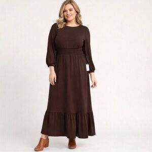 NWT - LuLaRoe Evelyn Smocked Waist Maxi Dress in Rich Brown - size Medium
